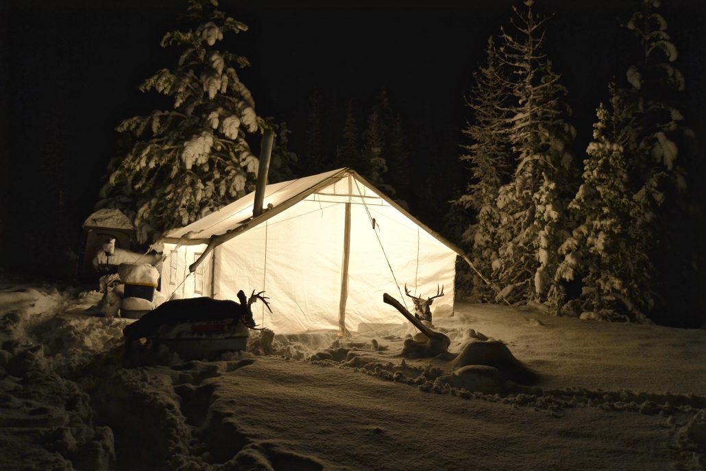 canvas tent in snow