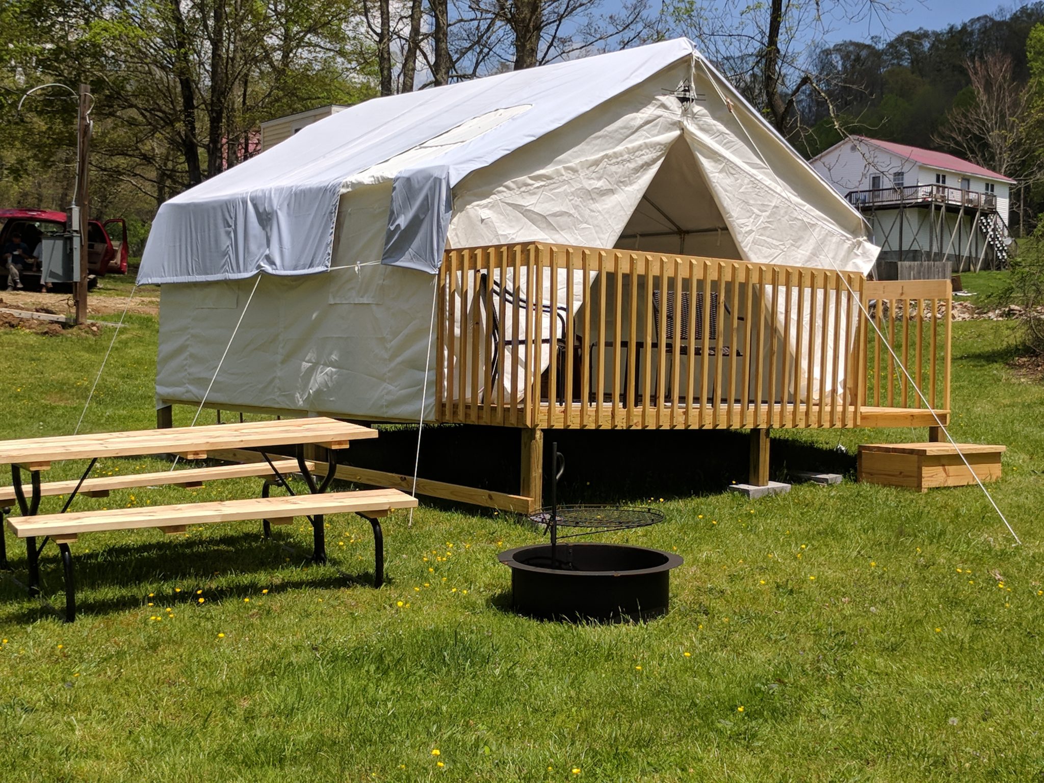 glamping tent with railing