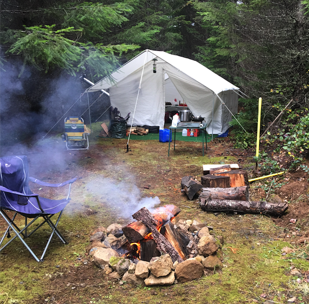 canvas tent in woods