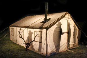 canvas tent at night